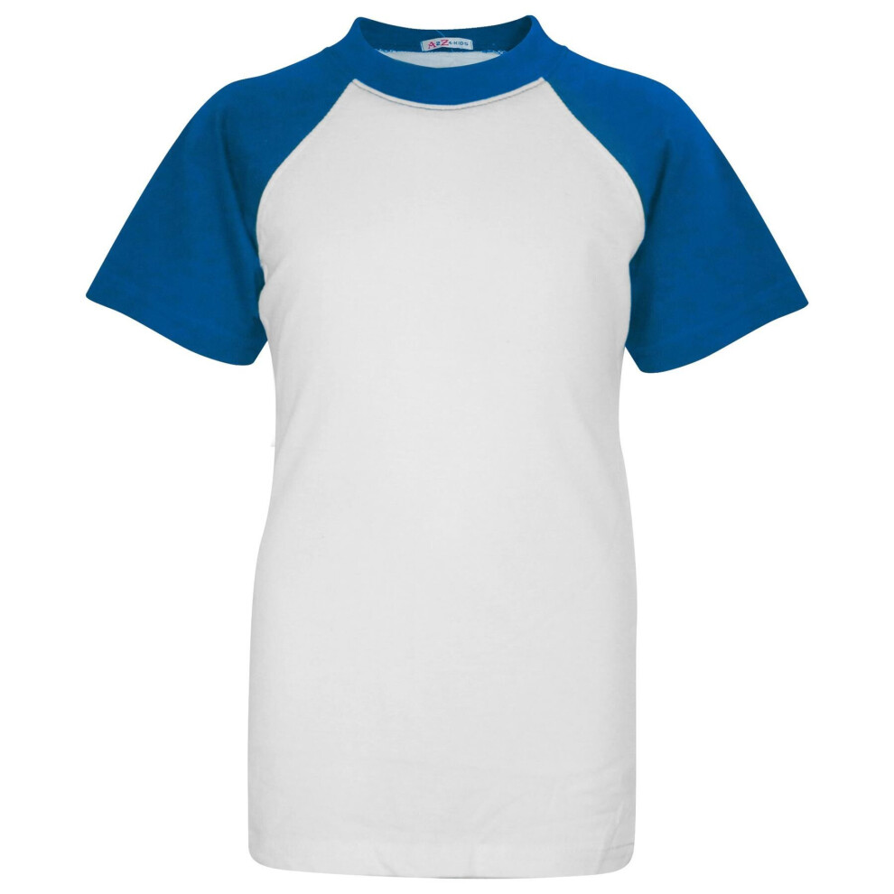 (11-12 Years, Blue) Kids Unisex Plain Raglan Sleeves Sports T Shirt