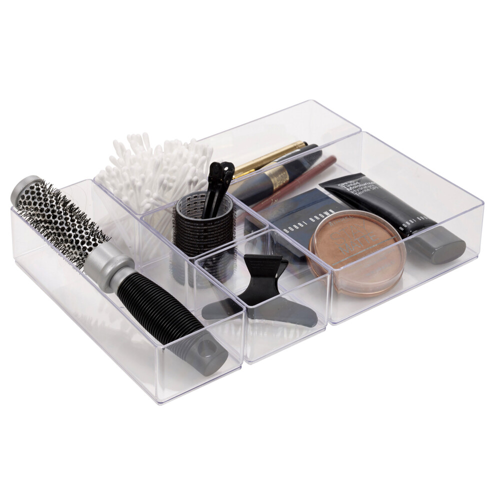 6pc Acrylic Drawer Organiser Compartments Clear Make Up Draw Jewellery