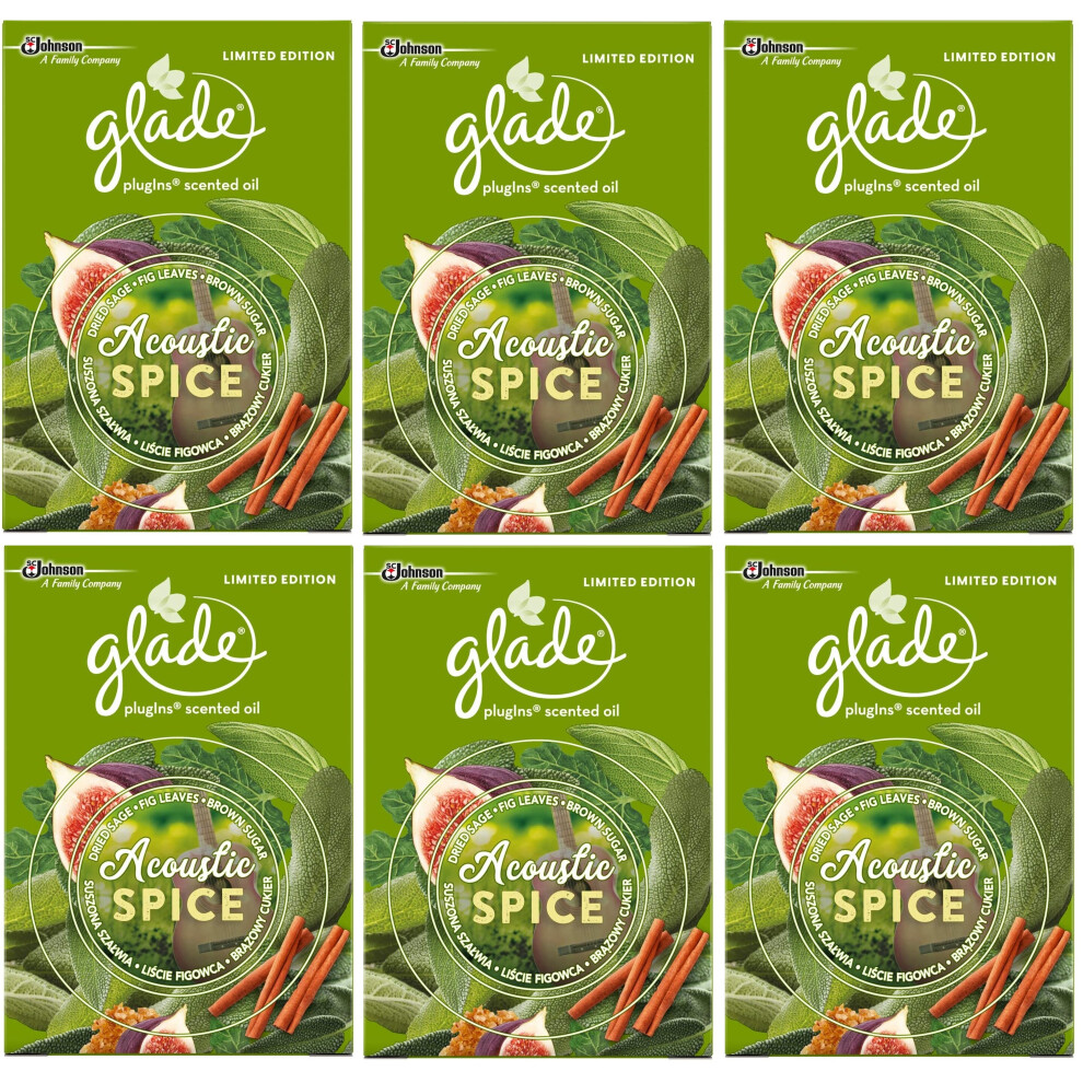 Glade Acoustic Spice Fragrance Electric Plug In Air Freshener 6x 20ml Sage, Sugar & Fig