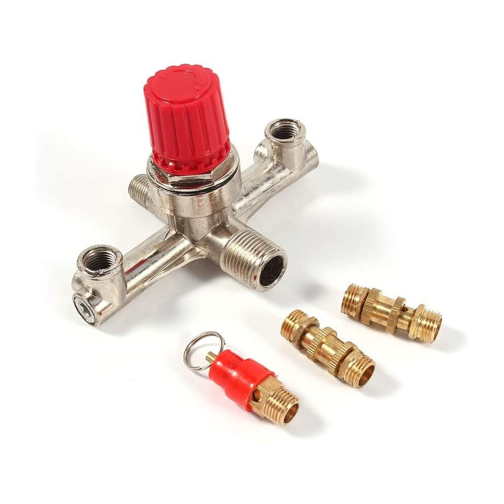 Nikou Regulator Valve - Double Outlet Tube Zinc Alloy Air Compressor Fittings Red Cap Regulator Pressure Valve Switch Compressor Double Manifold Part 738613883429
