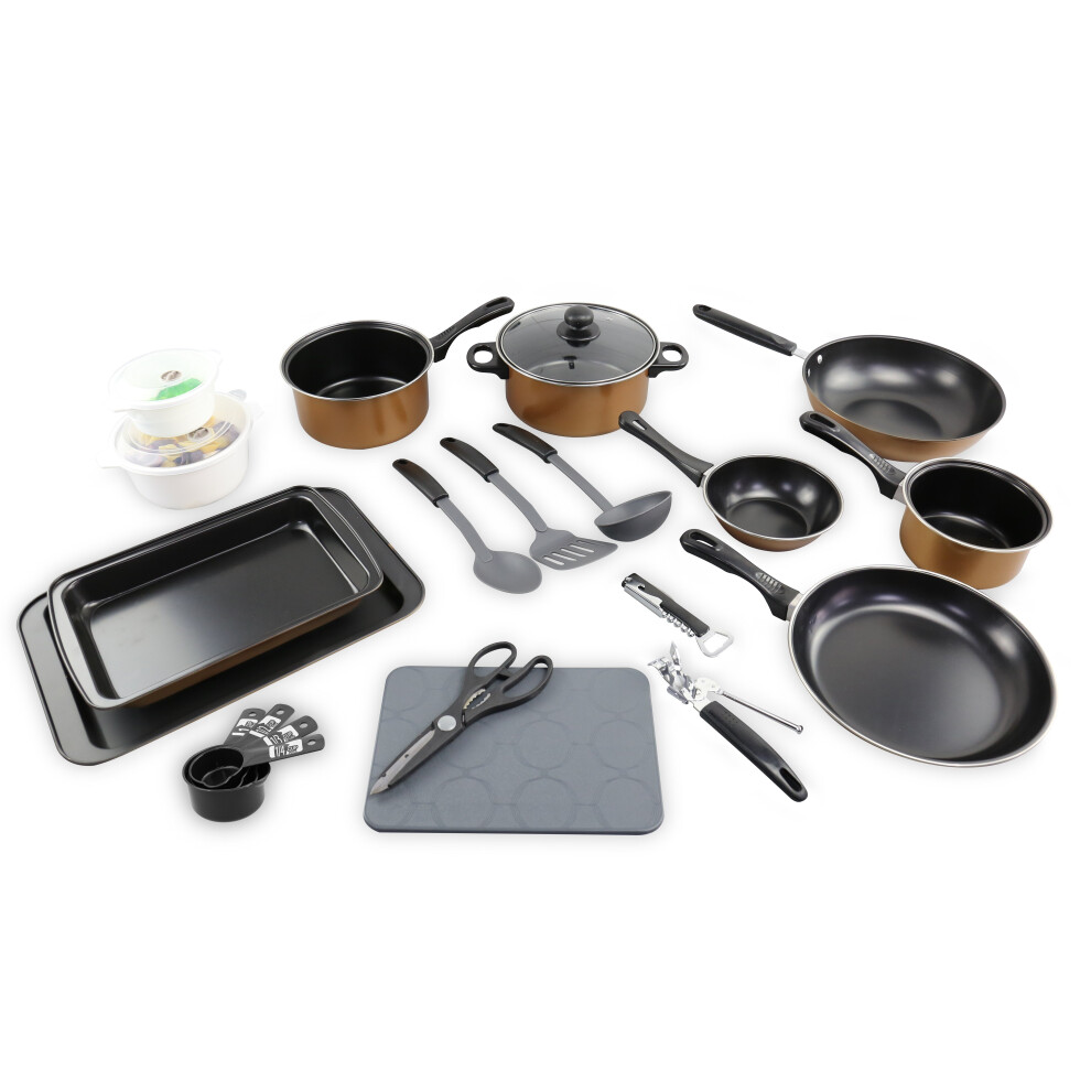 21pc Kitchen Student Starter Set Pots Pans Cookware Bakeware Utensils