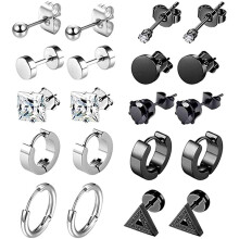 10 Pairs Stainless Steel Stud Earrings, Silver Cubic Zirconia Stud Earrings Hypoallergenic Unisex Jewellery Set for Women Men Girls