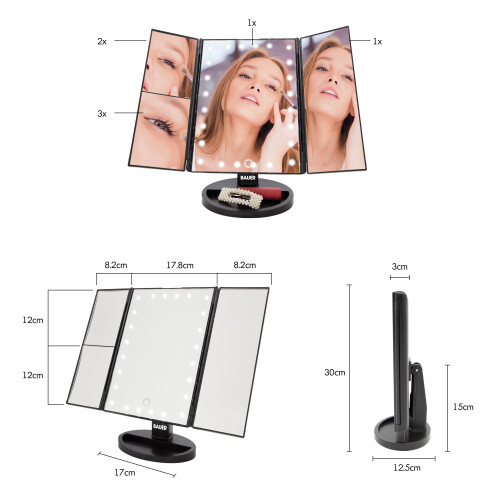 (Black) Bauer Professional Foldable LED Mirrors 1