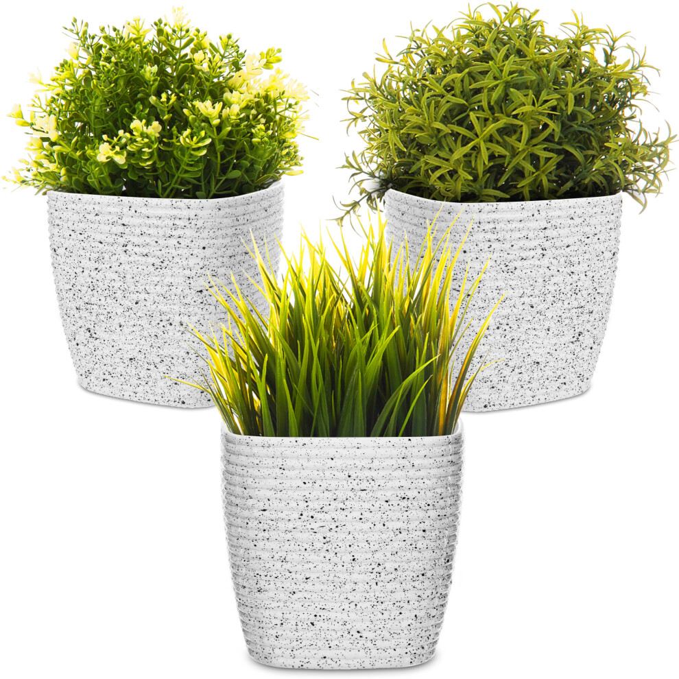 (White) LIVIVO 3Pc Flower Plant Pots with Embossed Design