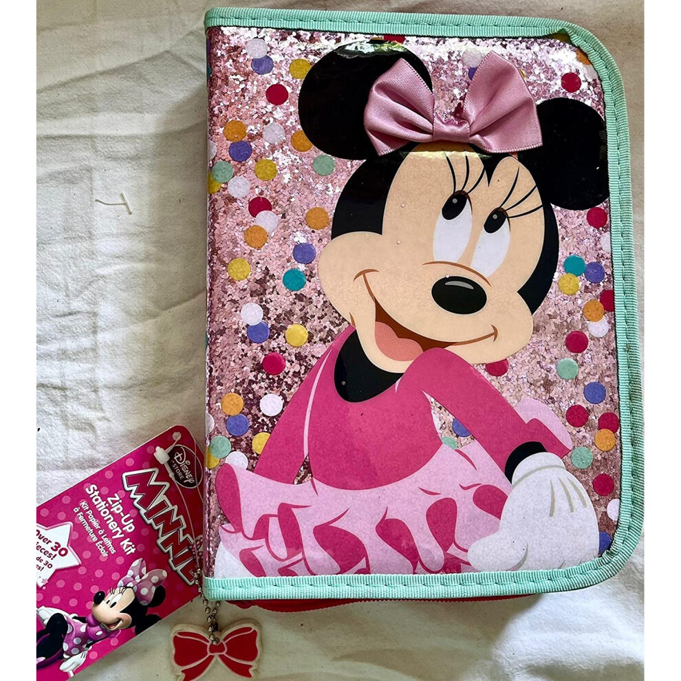 Disney Minnie Mouse Zip Stationary Colour Pencil Marker Case Set 30 Pc School