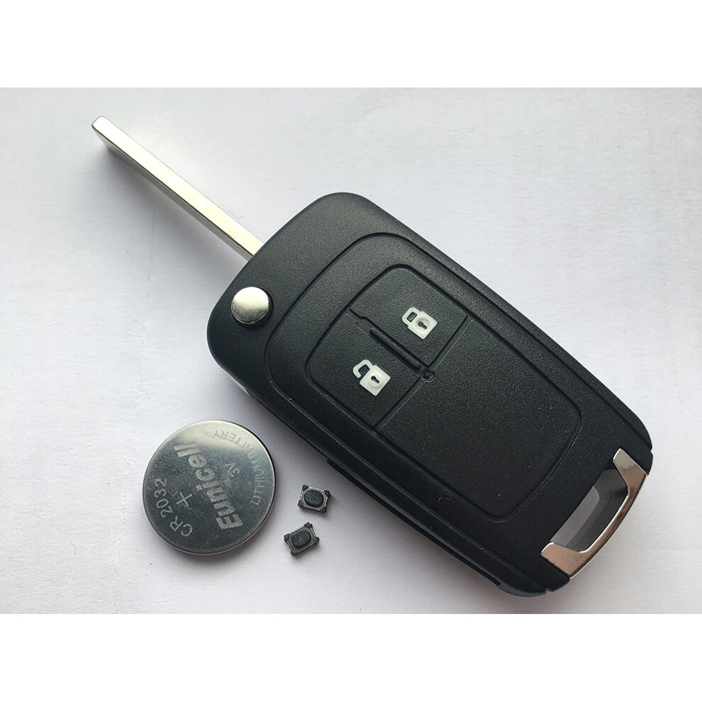 Automobile Locksmith Kit - For Vauxhall Opel Insignia Astra Mokka 2 Button Flip Foldable Key Fob Shell Switches Battery 5060234034917
