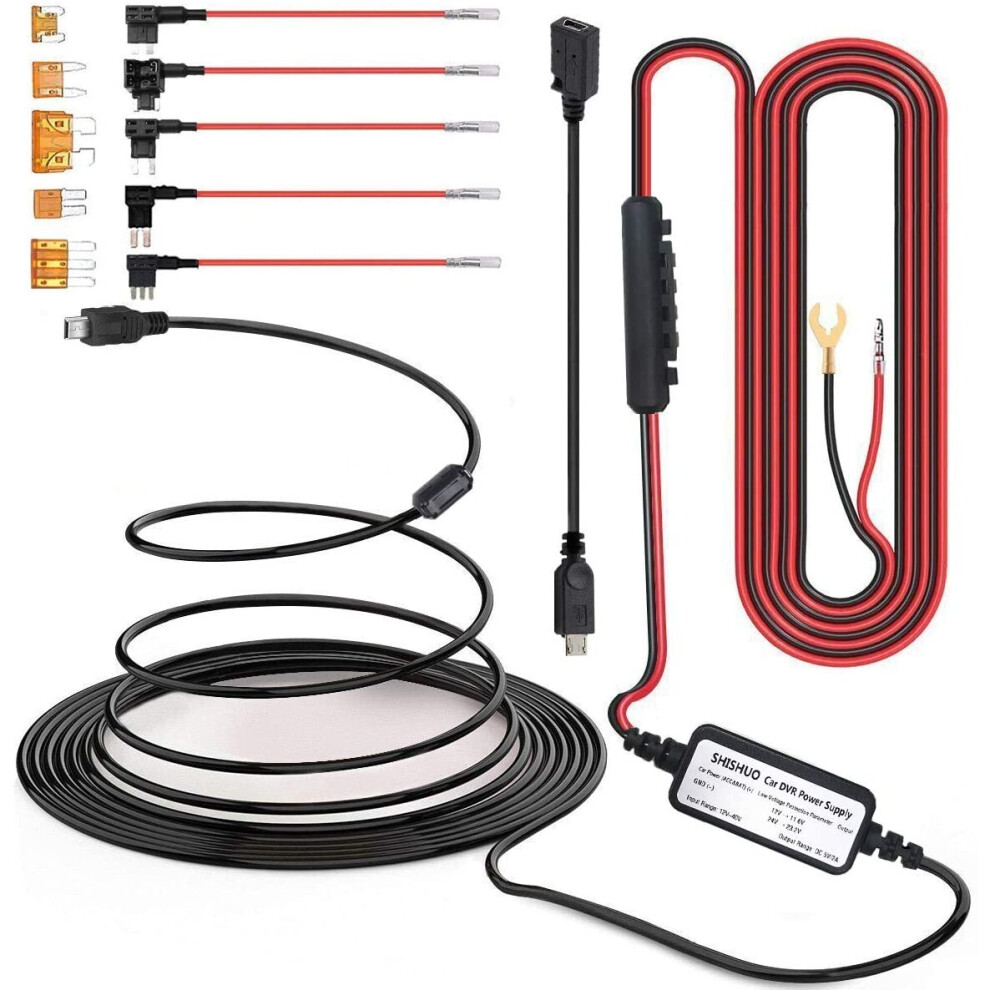 Shishuo Dash Cam Hardwire Kit - Mini Usb And Micro Usb Port 4M Cable With 5 Fuse Types Acu/Acn/Acz/Micro2/Micro3, 12V To 24V Input, 5V Output For Dash 727542607190