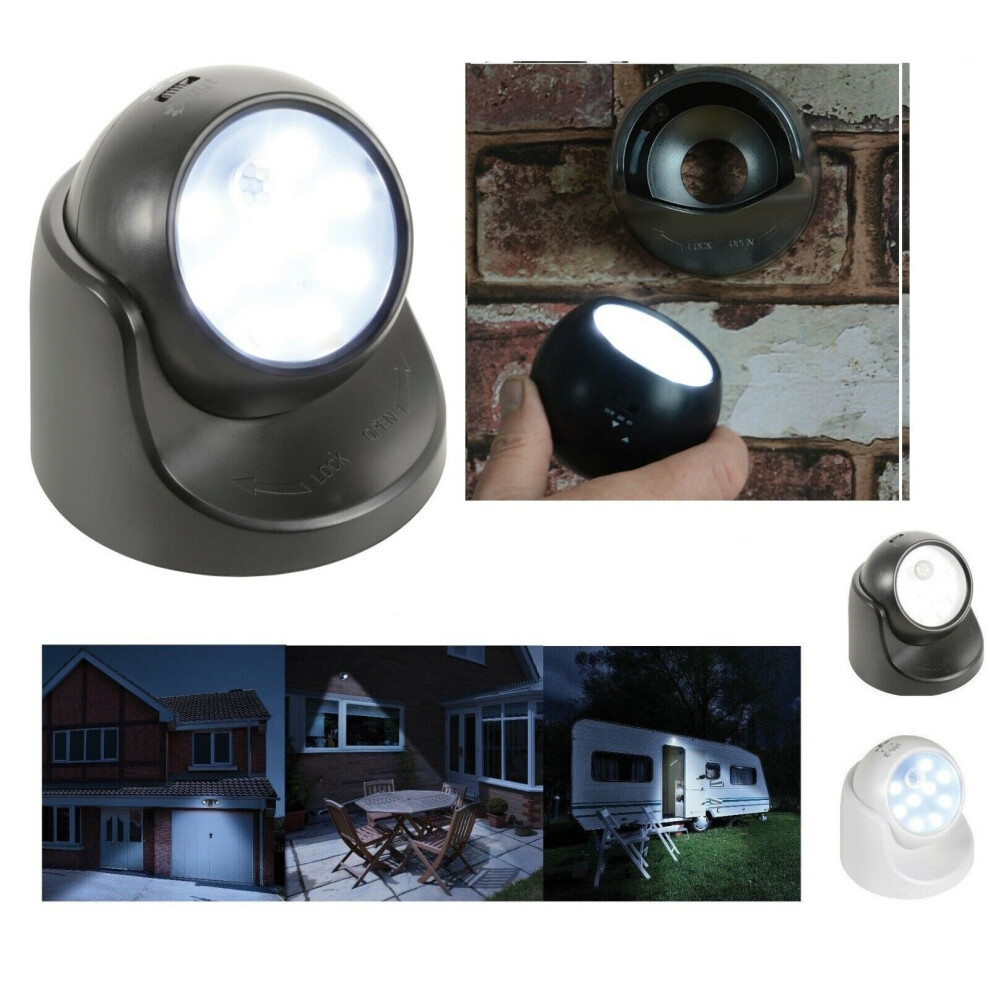 (Black) 360Â° Battery Power Motion Sensor Security PIR LED Light Garden Indoor Outdoor