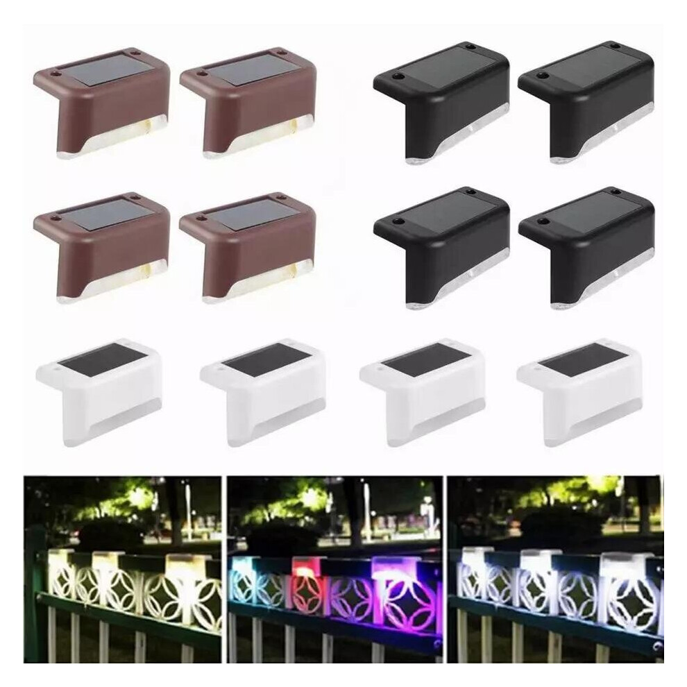 (Black, Cool White) 4Pcs Outdoor LED Solar Powered Lamp Deck Stairs Garden Wall Fence Lawn Path Yard Landscape Lights