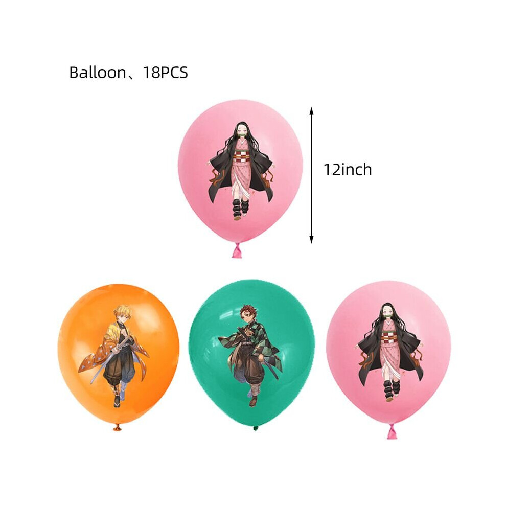 (Balloon 18pcs) Demon Slayer Kids Birthday Party Cup Decoration Supplies Banners Balloon Sticker