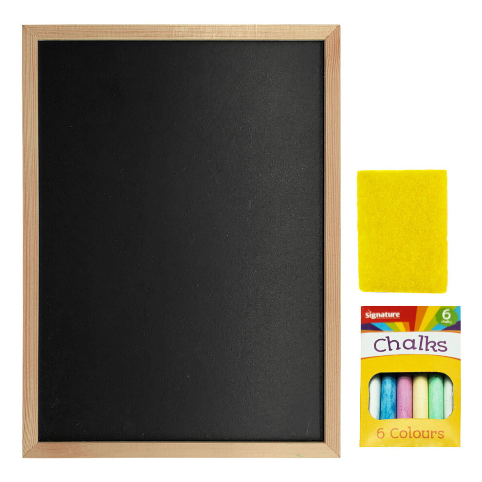 A4 Kids Childrens Chalkboard Wooden Frame with Chalks and Eraser