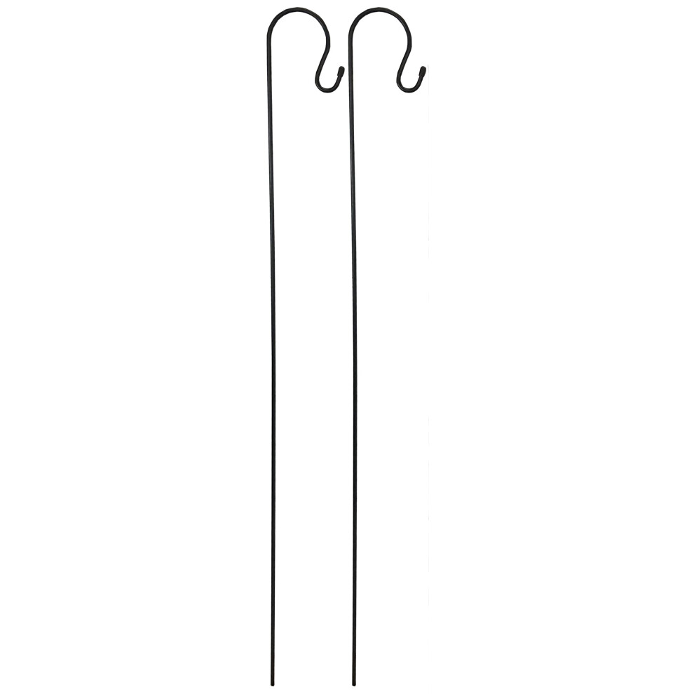2 x Shepherds Crook Black Metal Garden Border Hooks (1m)
