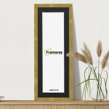 (Gold With Black Mount, 10x4" Pic (14x8" Frame)) Panoramic Size Gold Picture Frame / Step Style Wall Art Frame / Handmade Wooden Effect Photo Frames With Multicolored Mount