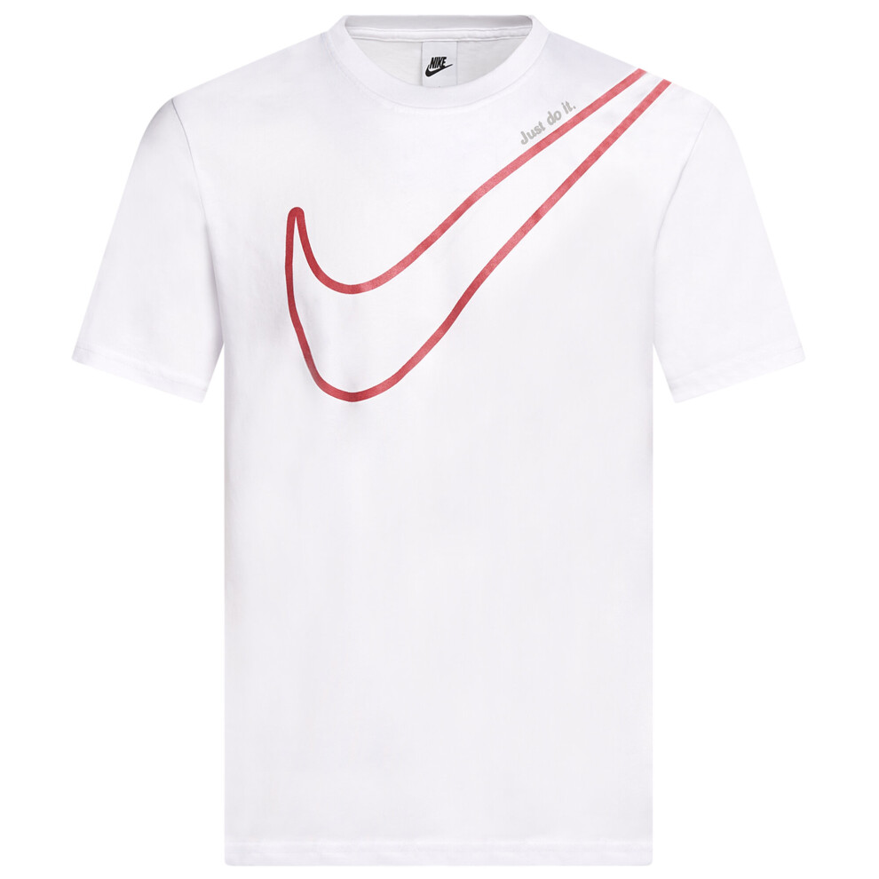 (L) Nike Large Logo T-Shirt Men's White/Red Top