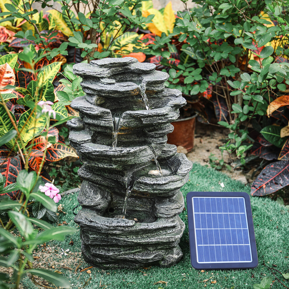 (Solar Rock Pool 27*23*46cm) 220v or Solar Powered Garden Patio Water Feature Cascading Water Fountain w Pump