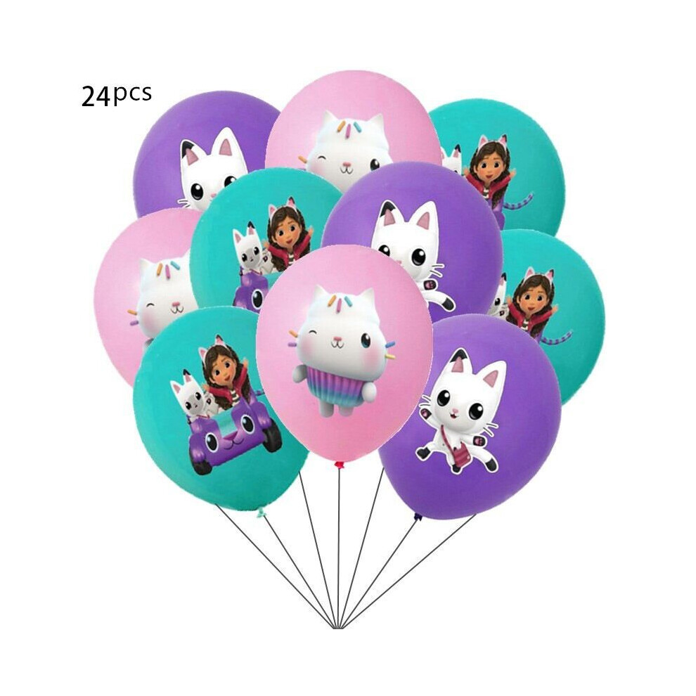 (Balloons 24Pcs) Gabby's Dollhouse Party Supply Set Plate Tissue Banner Balloon Decoration Multicoloured