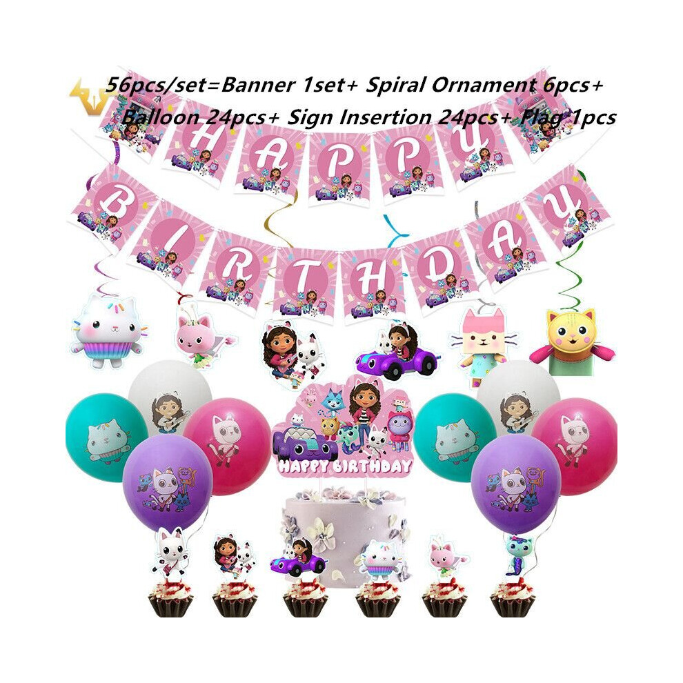 (Set B) Gabby's Dollhouse Party Supply Set Plate Tissue Banner Balloon Decoration
