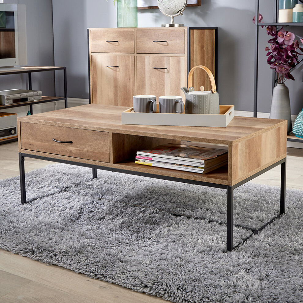 Coffee Table Storage Oak Effect Living Room Centrepiece 1 Drawer Unit