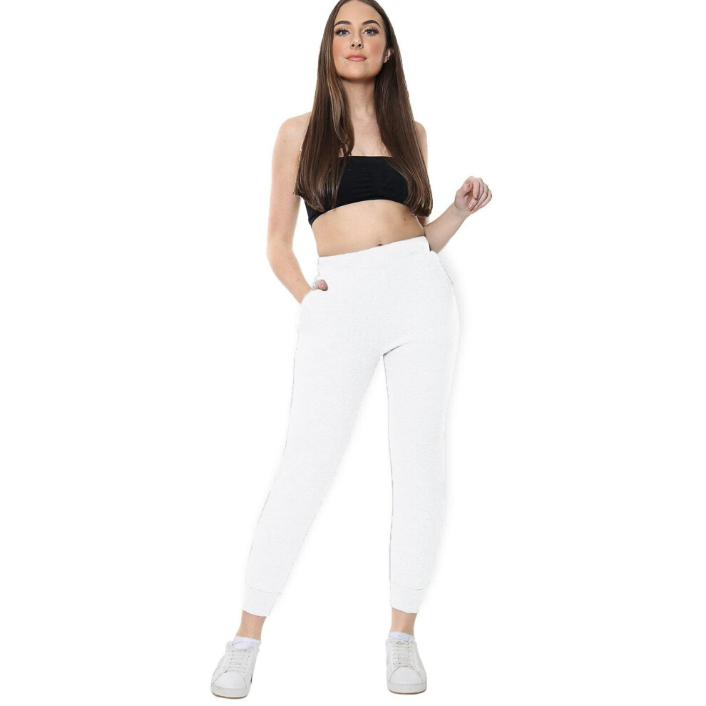 (White, UK 8) Womens Joggers Sweatpants Ladies Jogging Bottoms