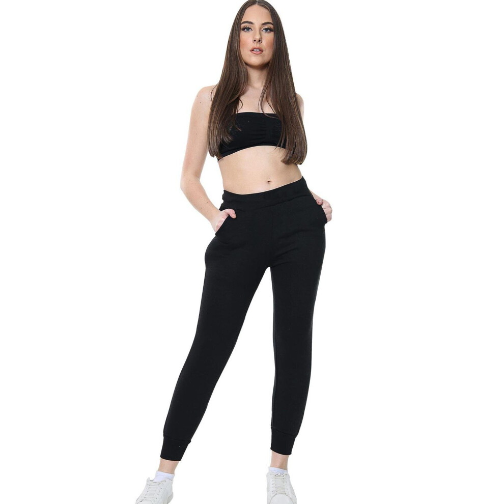 (Black, UK 8) Womens Joggers Sweatpants Ladies Jogging Bottoms