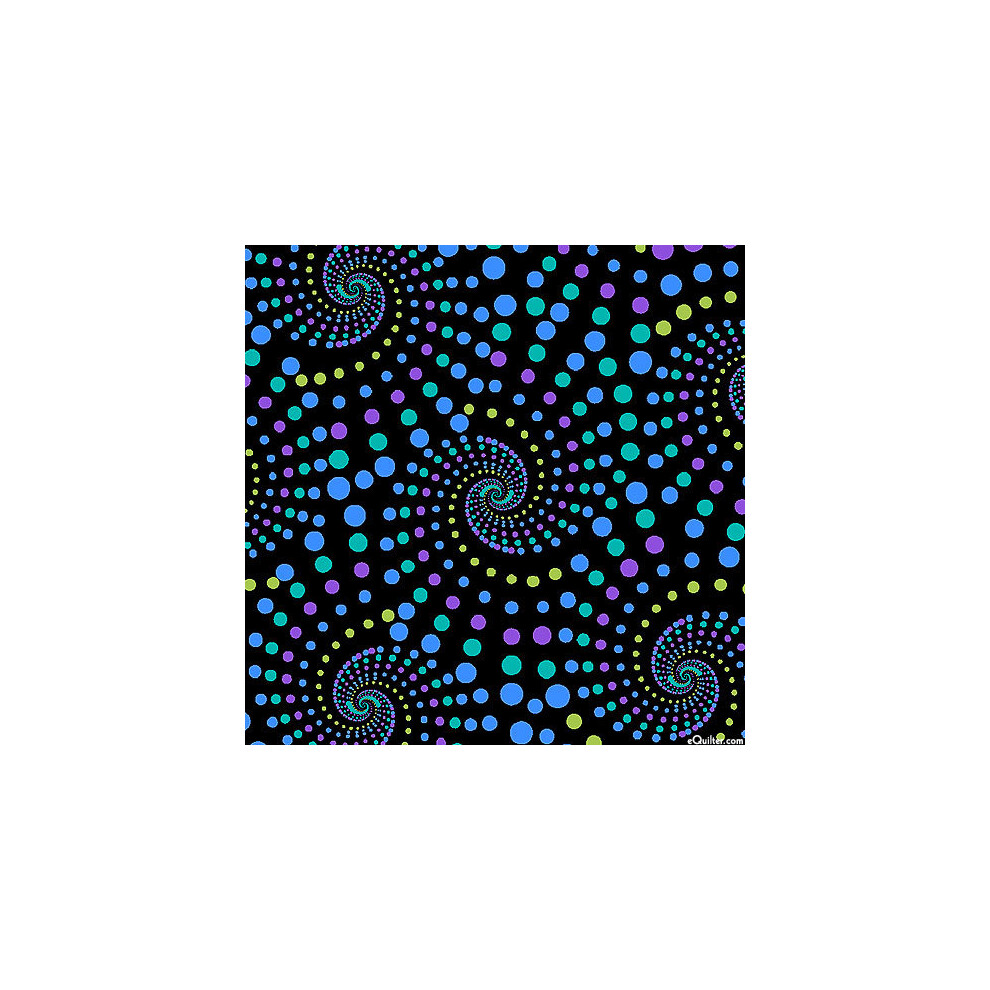 Fat Quarter 'Horsen Around' Dizzy Dots Spirals Cotton Fabric - Black