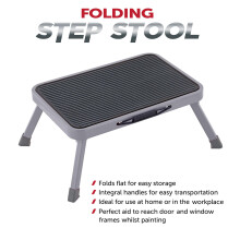 Foldable Anti-Slip Metal Step Stool, Compact 38x26cm Kitchen Ladder, Steel, Auto-Lock, 150kg Capacity