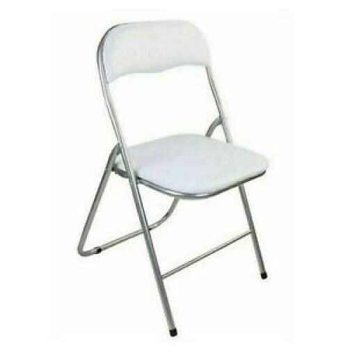 (WHITE , 1) Folding Square Chair Silver Metal Frame Portable Padded Seat Saving Space