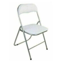 (WHITE , SET OF 2) Folding Square Chair Silver Metal Frame Portable Padded Seat Saving Space