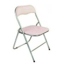 (PINK , SET OF 2) Folding Square Chair Silver Metal Frame Portable Padded Seat Saving Space