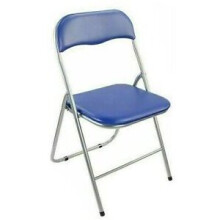 (BLUE, 1) Folding Square Chair Silver Metal Frame Portable Padded Seat Saving Space