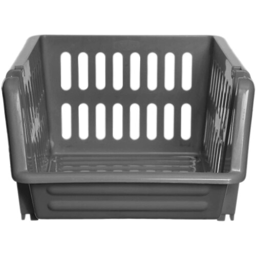 Silver Set of 3 Plastic Stacking Storage Basket Stackable Rack 18cm 2