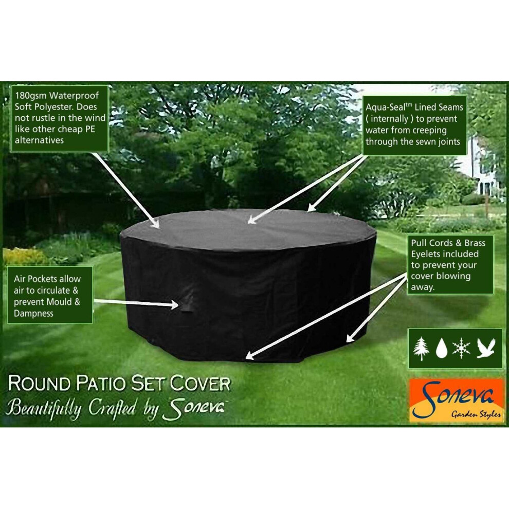 (Large Round 250cm Dia KC03, Black ) Round Patio Garden Table Set Polyester Cover Heavy Duty