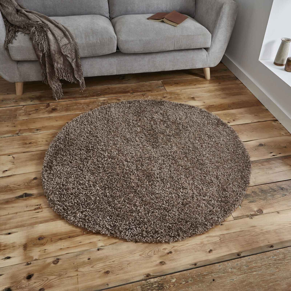 (Beige, 133 cm Circle) Plain Shaggy Rugs Natural Small XL Extra Large Round Circle Rug Hallway Runner Mat Beige Grey Cream Rug THINK RUGS