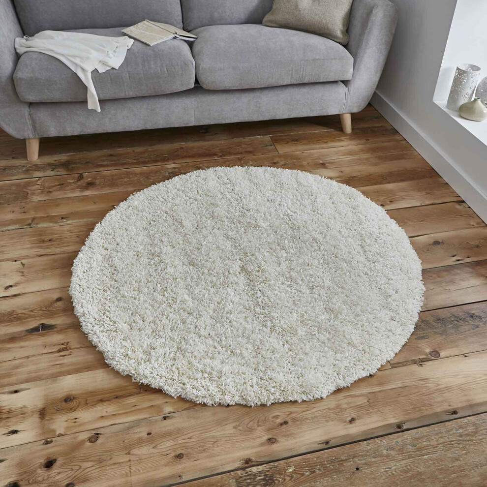 (Ivory, 133 cm Circle) Plain Shaggy Rugs Natural Small XL Extra Large Round Circle Rug Hallway Runner Mat Beige Grey Cream Rug THINK RUGS