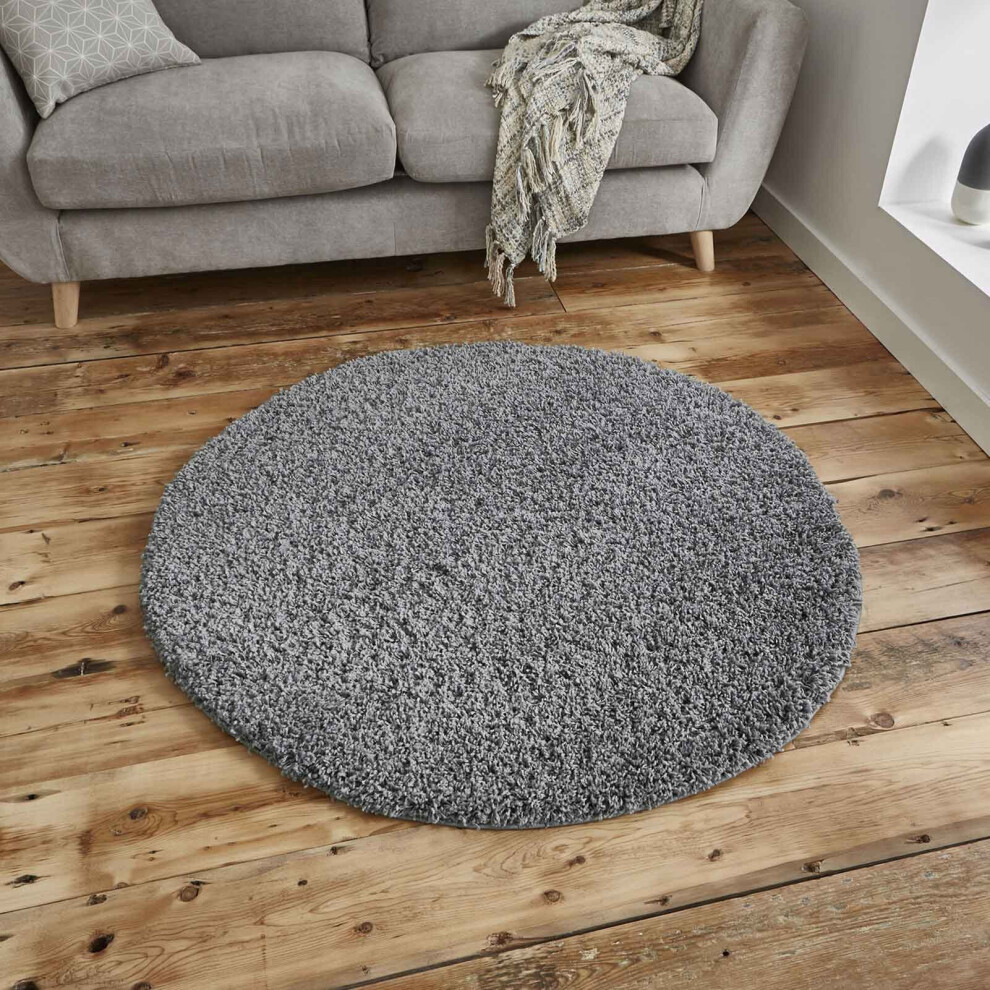 (Grey, 133 cm Circle) Plain Shaggy Rugs Natural Small XL Extra Large Round Circle Rug Hallway Runner Mat Beige Grey Cream Rug THINK RUGS