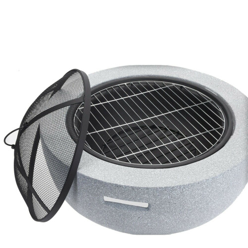 60cm Light Grey Concrete Round Pit Bowl Charcoal and Wood Burning Fire 1