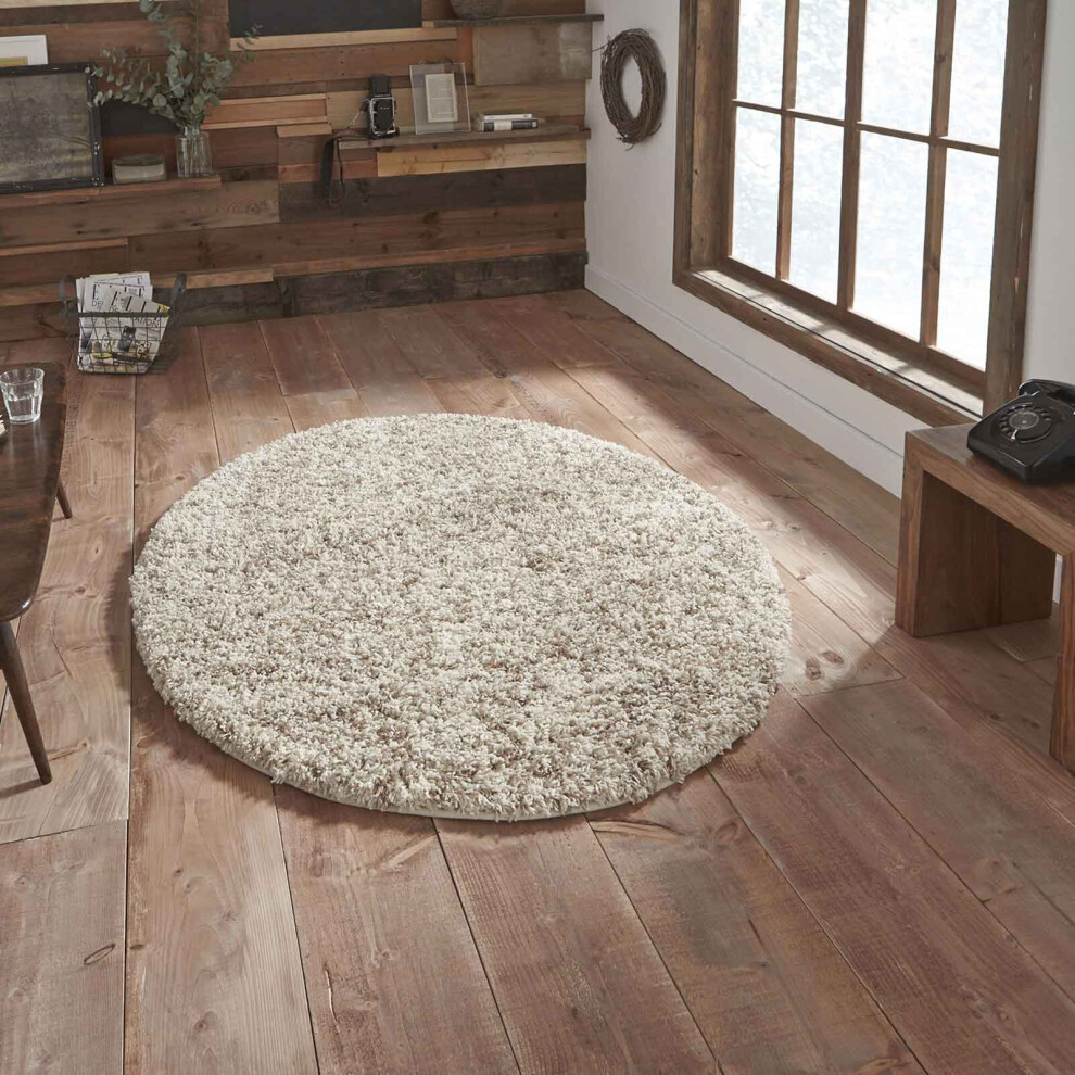 (Cream, 133 cm Circle) Plain Shaggy Rugs Natural Small XL Extra Large Round Circle Rug Hallway Runner Mat Beige Grey Cream Rug THINK RUGS