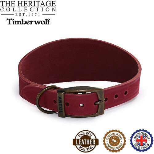 Ancol Timberwolf Leather Whippet Leather Collar Raspberry 30-34cm 1