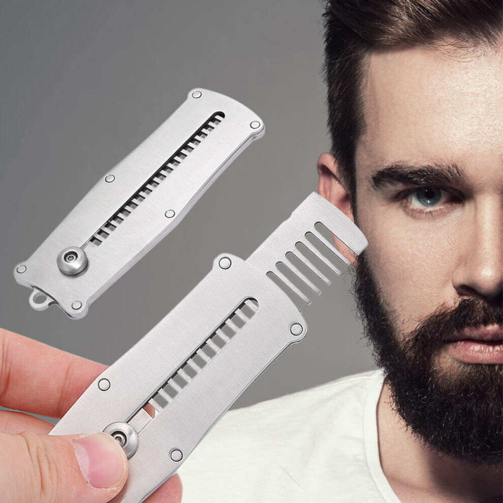 Greenzech Unisex Not,Specified Stainless Steel Portable Men's Beard Comb Male Mustache Shaving Brush Pocket Comb Facial Hair Beard Man Shaped Brush Tool