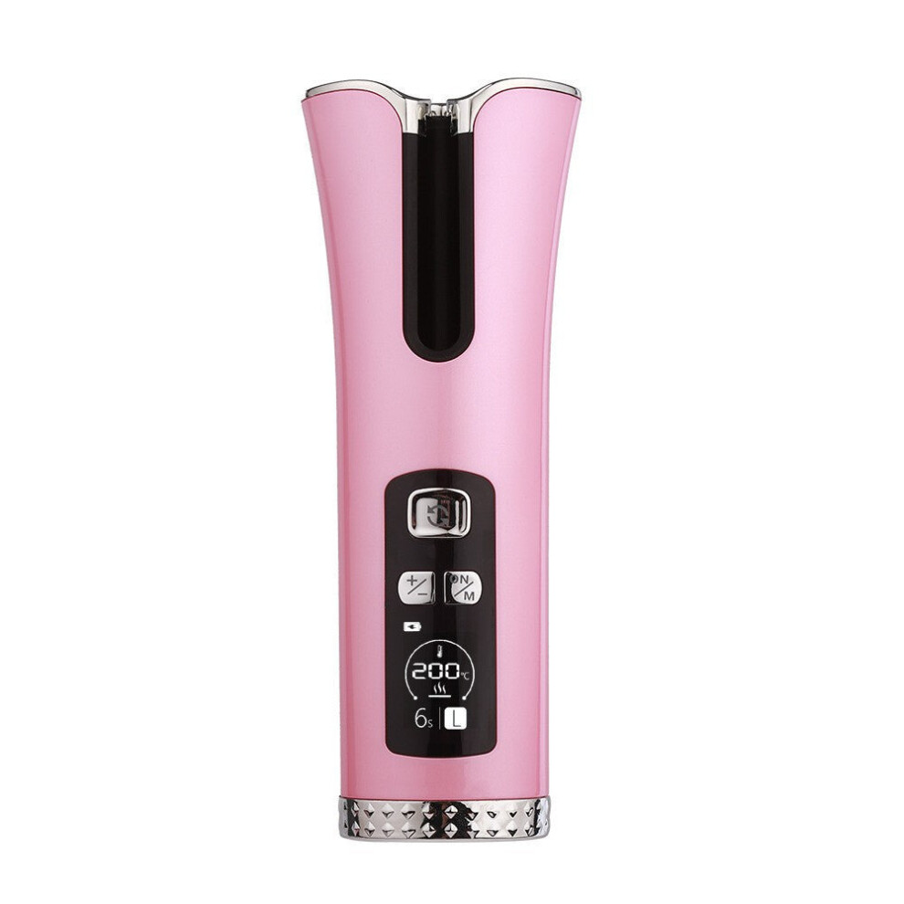 (Pink) Cordless Auto Curler Hair Curler Curling Iron Wand with LED Temperature Display