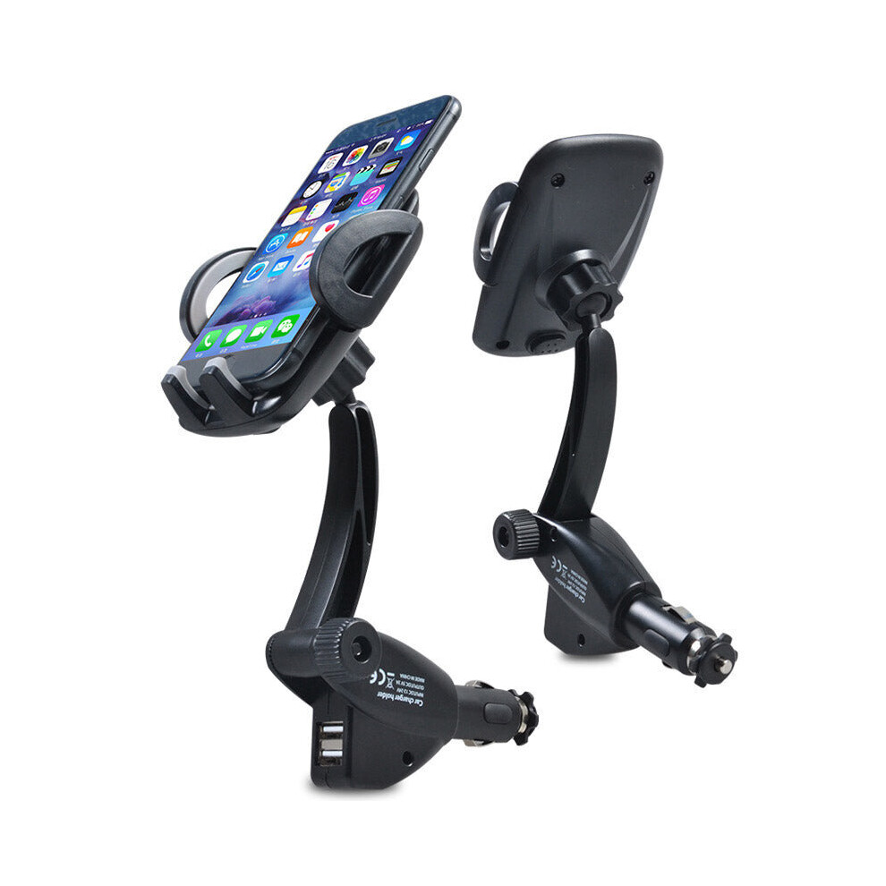 2 in 1 Universal with Dual USB Car Charger Vehicle Mobile Phone Mount Holder Stand for 5.5-9.5cm Width
