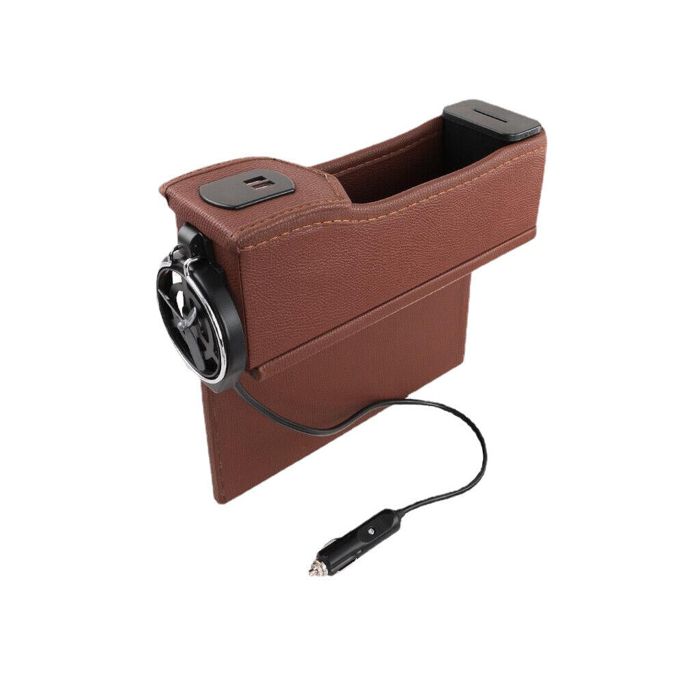 (Coffee) Car Seat Gap Storage Box Multifunctional Left/ Right Usb Charging Leather Brown 3654657936921