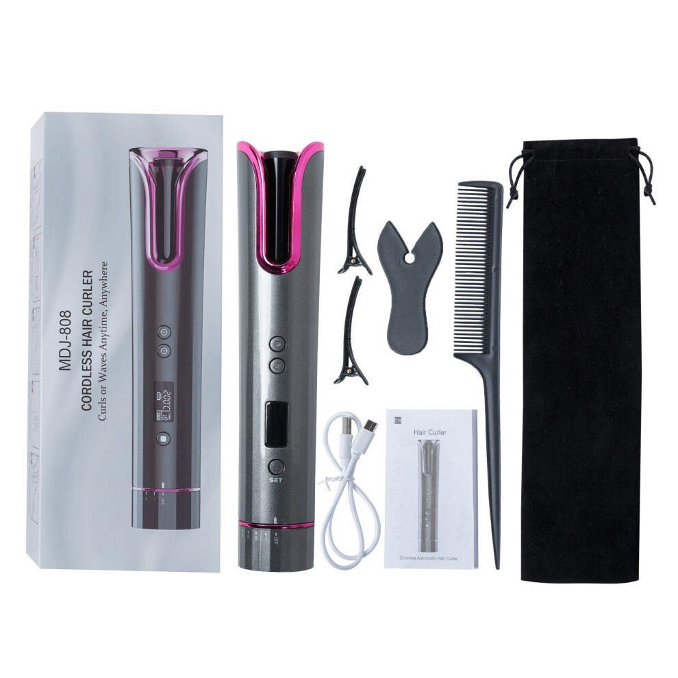 Cordless Auto Hair Curler Automatic Anti-tangle Curling Iron 4 Temperature & 6 Timer Settings LCD Display