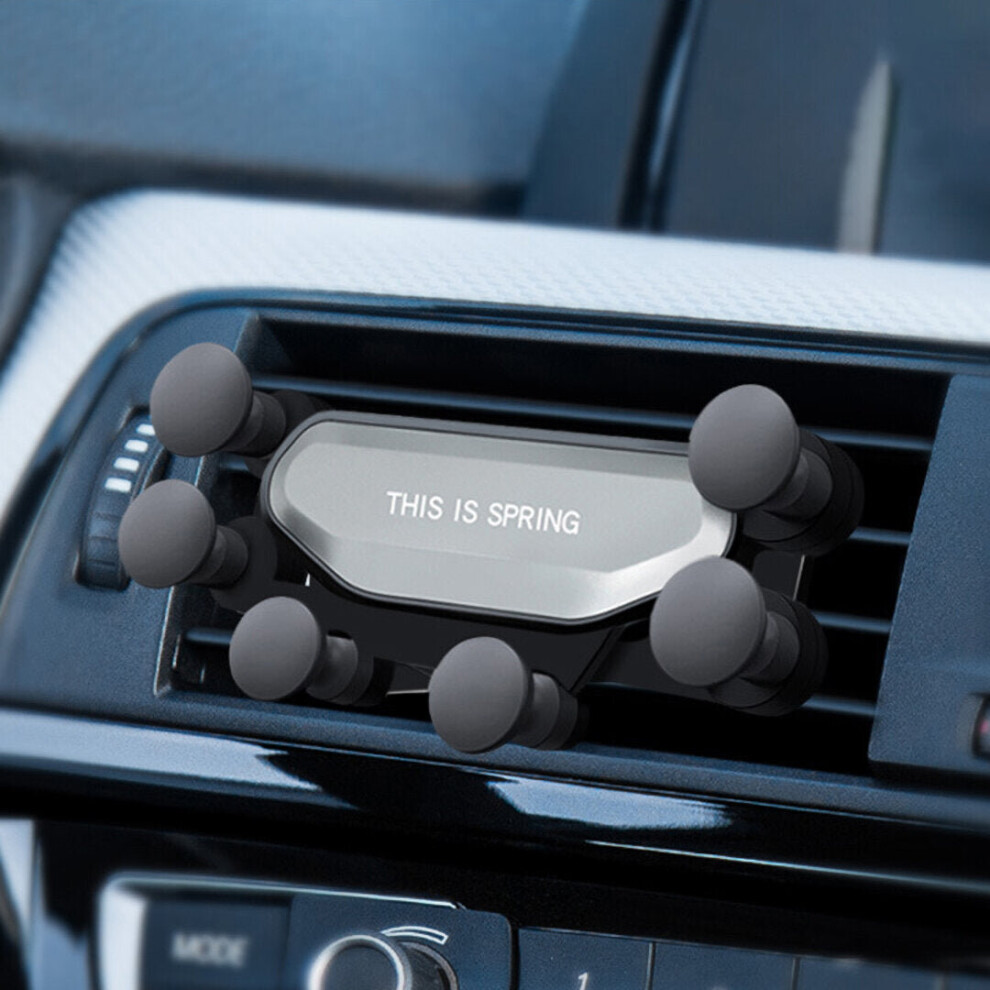(Silver) Air Vent Car Phone Holder Gravity Linkage Automatic Lock For 4.0-6.5 Inch Silver 3654657937515