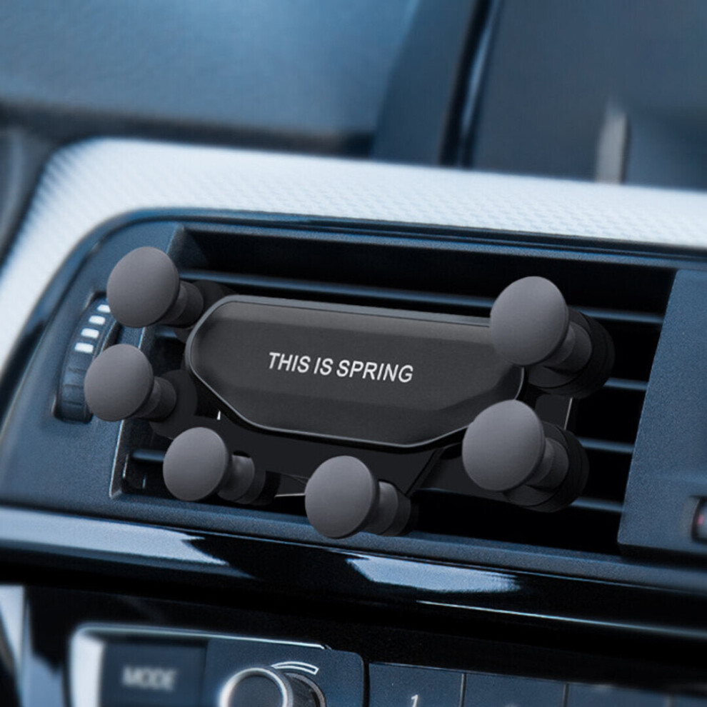 (Black) Air Vent Car Phone Holder Gravity Linkage Automatic Lock For 4.0-6.5 Inch Black 3654659375193