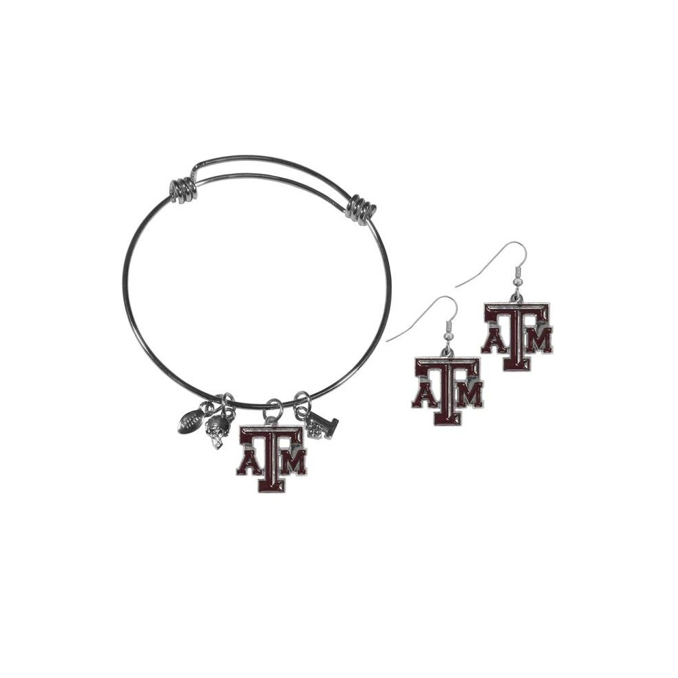 Photos - Other Jewellery Siskiyou CDEN26CBB Female NCAA Texas A & M Aggies Dangle Earrings & Charm Bangle Bracelet Set - Set of 2