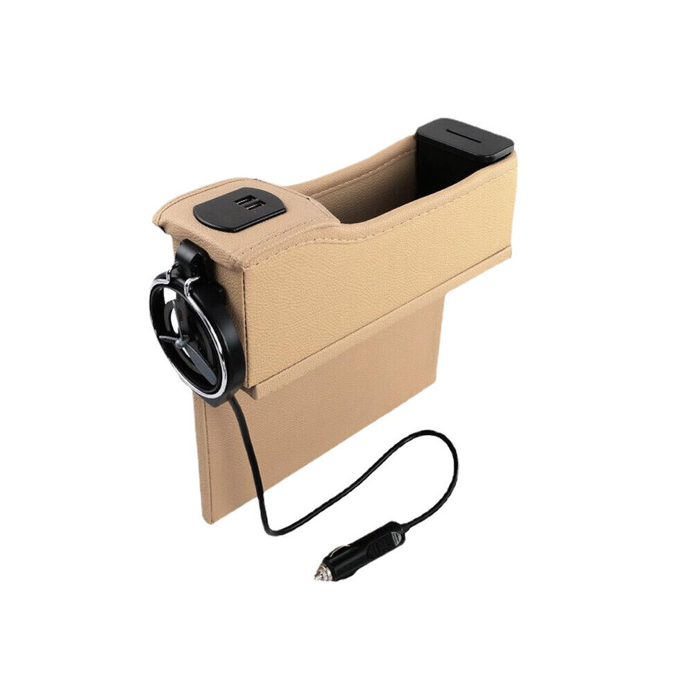 (Beige) Car Seat Gap Storage Box Multifunctional Left/ Right Usb Charging Leather Cream,Brown 3654657936945