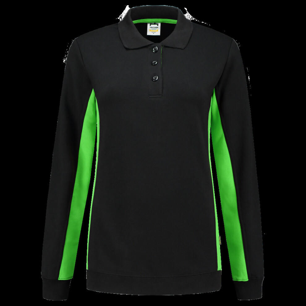 (Black Lime, XS) Ladies Heavyweight Polo Sweatshirt casual sweater