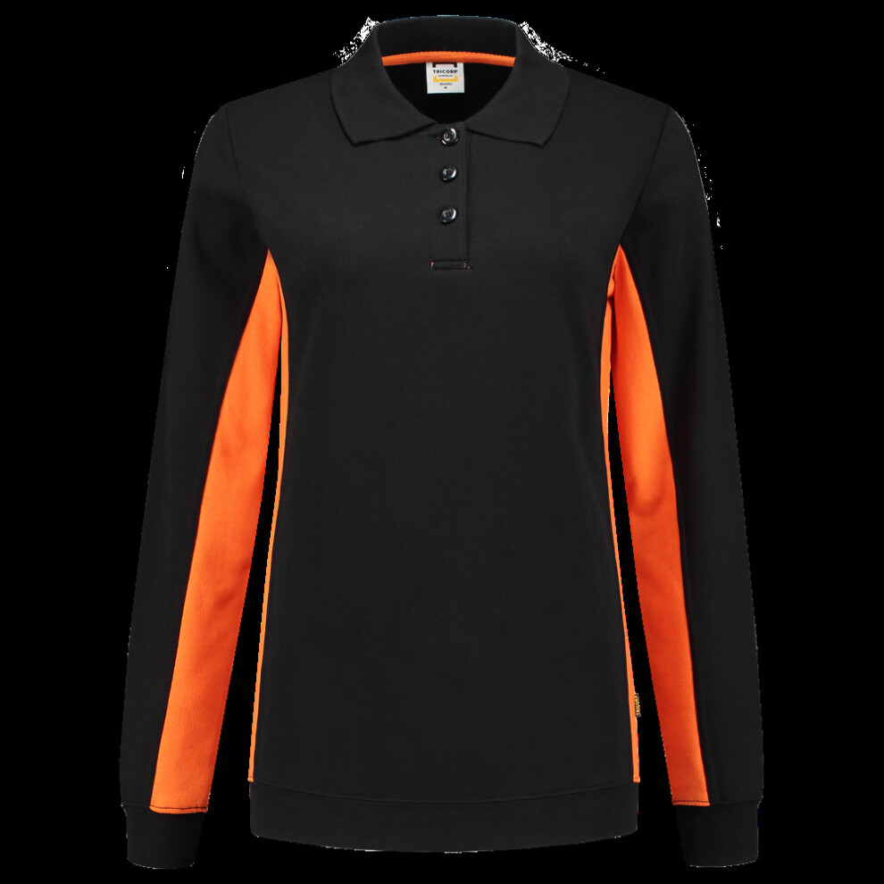 (Black Orange, XS) Ladies Heavyweight Polo Sweatshirt casual sweater