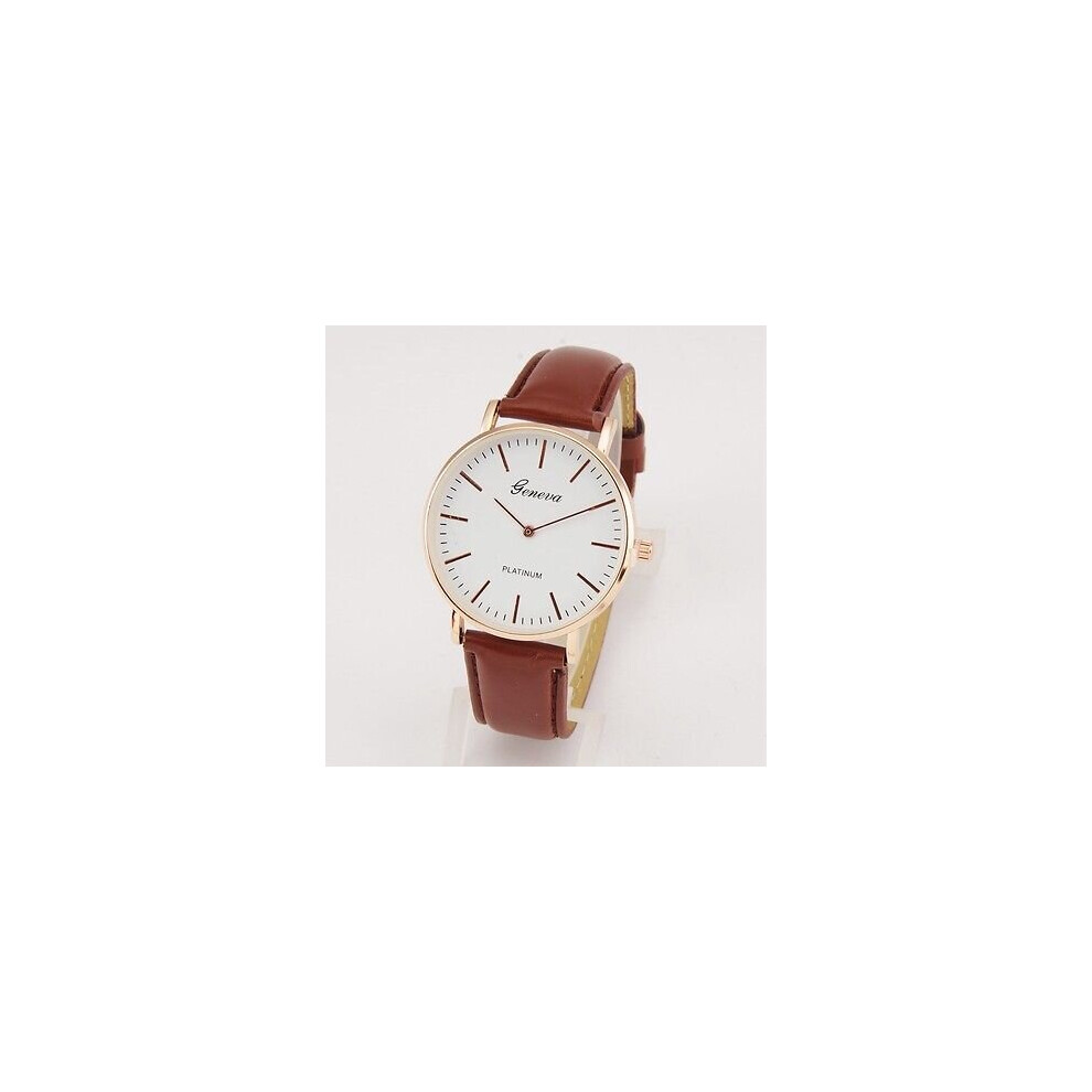 (Coffee#1) New Fashion Men Women Geneve Leather Band Analog Quartz Vintage Wrist Watches